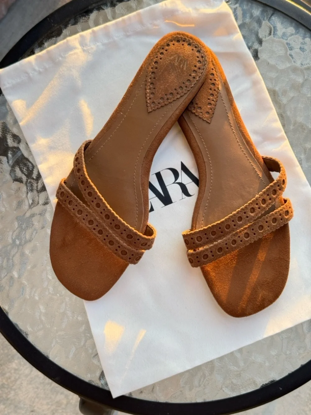ZARA Brown Suede Double-Strap Slide Sandals - Picture 5 of 8